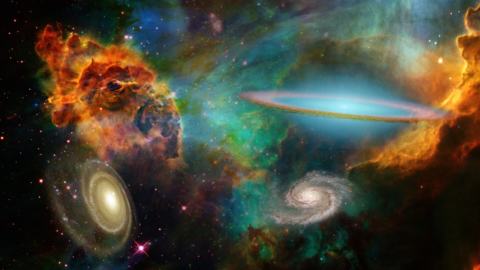 Galaxies and nebulae in deep space